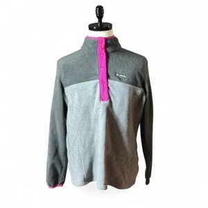 Columbia Womens Fleece Pullover Jacket Snap Neck Gray Pink XL